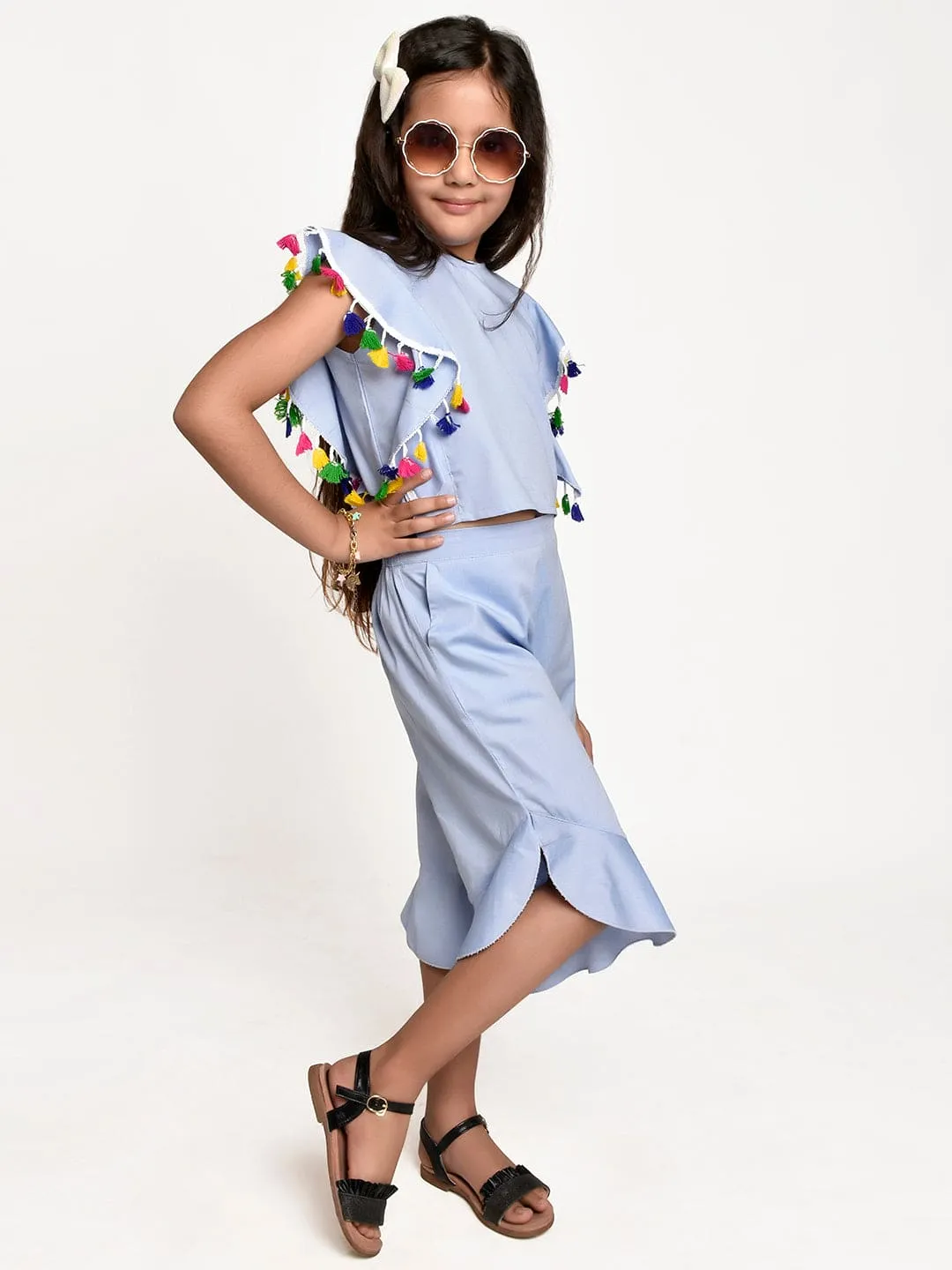 Blue Culotte and top Set with Lace