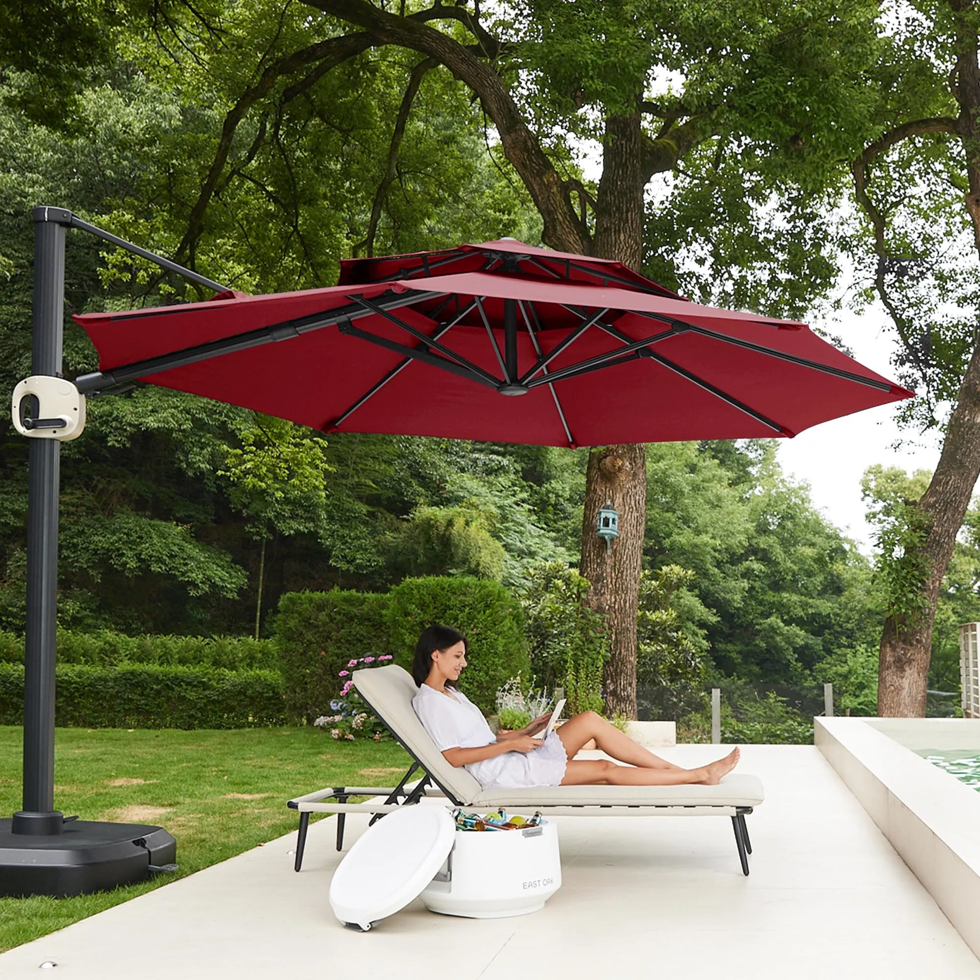 Flame&Shade 11 ft Double Roof Round Offset Cantilever Patio Umbrella