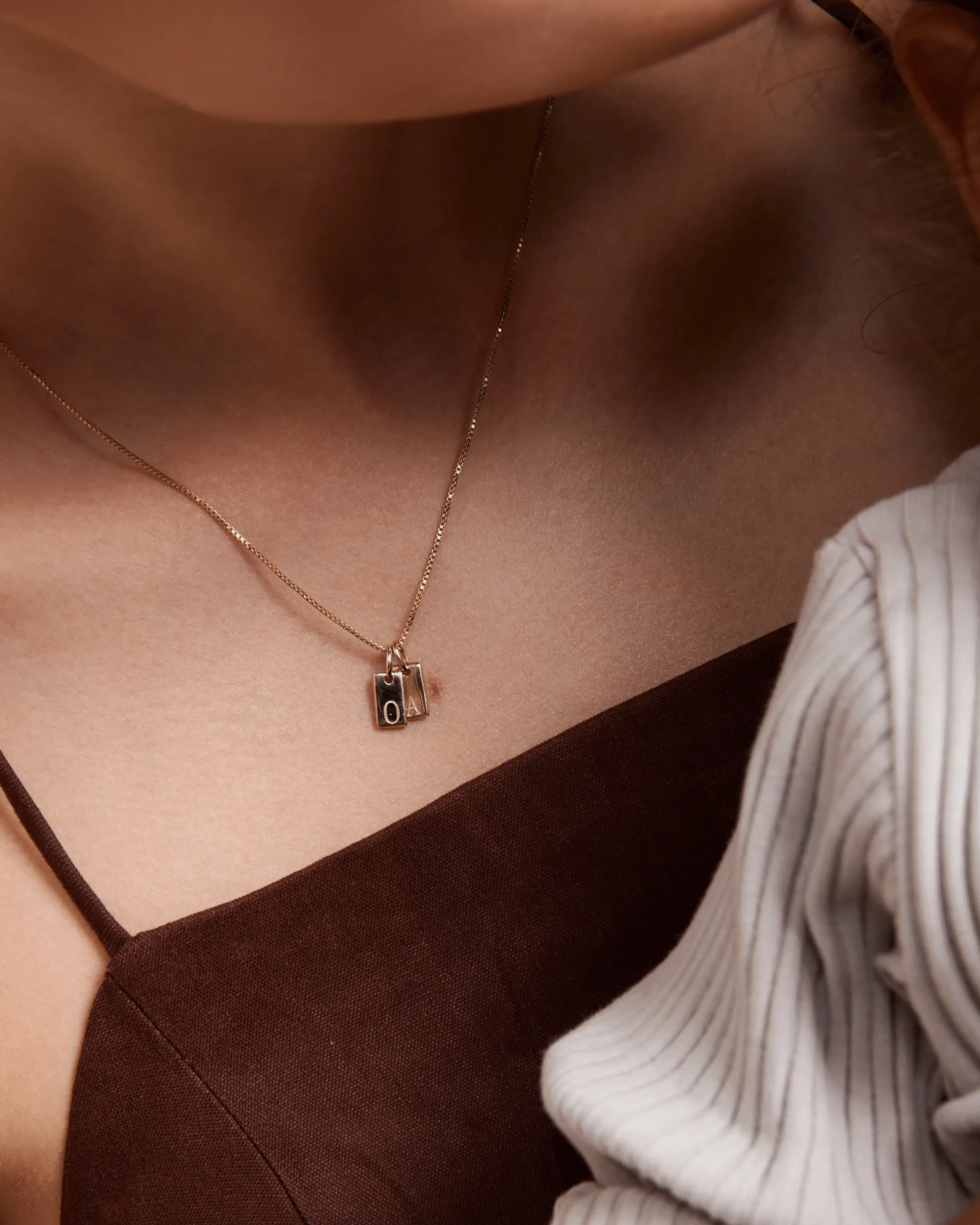 Initial Mini Dogtag Necklace - 18K Rose Vermeil